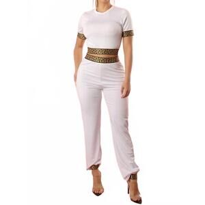 NEW YELLOW CABBAGE crop top and high-waisted trimmed wide leg two-piece set in w